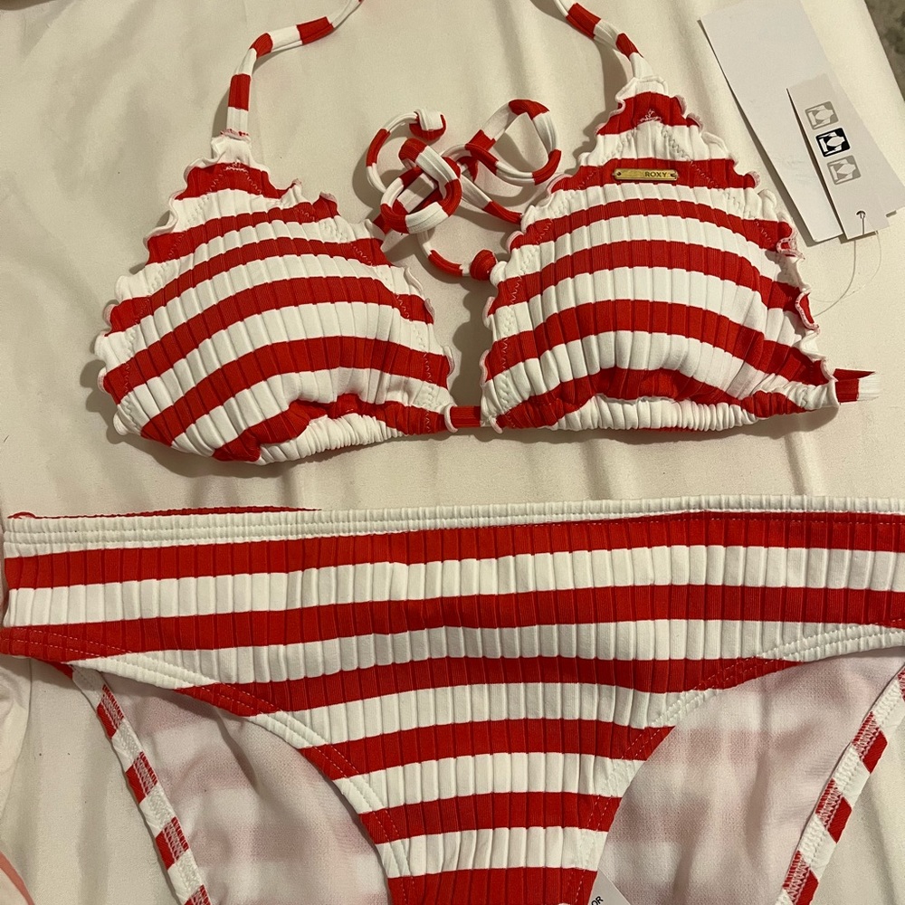 Red white striped bikini Roxy size xs